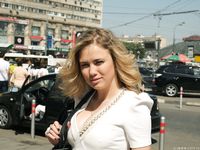 Feet - Alexandra F - 2018-01-19 Barefoot blonde in a white dress