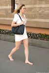 Feet - Alexandra F - 2018-01-19 Barefoot blonde in a white dress