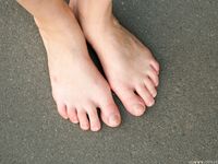 Feet - Alexandra F - 2018-01-19 Barefoot blonde in a white dress