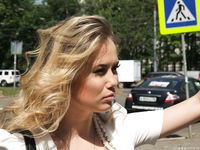 Feet - Alexandra F - 2018-01-19 Barefoot blonde in a white dress