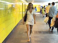 Feet - Alexandra F - 2018-01-19 Barefoot blonde in a white dress