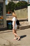 Feet - Alexandra F - 2018-01-19 Barefoot blonde in a white dress