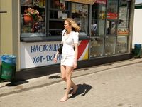Feet - Alexandra F - 2018-01-19 Barefoot blonde in a white dress