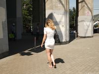 Feet - Alexandra F - 2018-01-19 Barefoot blonde in a white dress