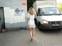 Feet - Alexandra F - 2018-01-19 Barefoot blonde in a white dress