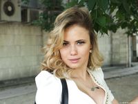 Feet - Alexandra F - 2018-01-19 Barefoot blonde in a white dress