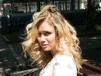 Feet - Alexandra F - 2018-01-19 Barefoot blonde in a white dress