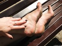 Feet - Alexandra F - 2018-01-19 Barefoot blonde in a white dress