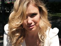 Feet - Alexandra F - 2018-01-19 Barefoot blonde in a white dress