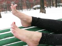 Feet - Anna B - 2011-04-28 Barefoot in snowstorm