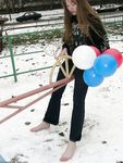 Feet - Asya + Alena - 2003-12-01 Bare feet on snow and small air-balloons