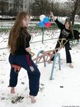 Feet - Asya + Alena - 2003-12-01 Bare feet on snow and small air-balloons