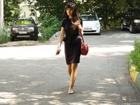 Feet - Dina B - 2014-10-24 Brunette in a business dress