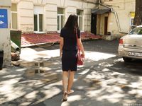 Feet - Dina B - 2014-10-24 Brunette in a business dress