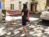 Feet - Dina B - 2014-10-24 Brunette in a business dress