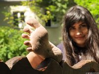 Feet - Dina B - 2014-10-24 Brunette in a business dress