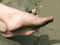 Feet - Galya - 2012-07-15 Barefoot in blue jeans