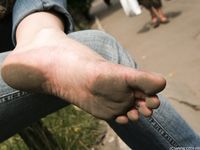 Feet - Galya - 2012-07-15 Barefoot in blue jeans