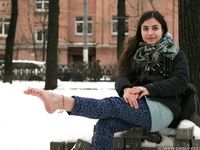 Feet - Gayane - 2013-05-04 Barefoot girl in winter city