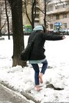 Feet - Gayane - 2013-05-04 Barefoot girl in winter city