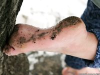Feet - Gayane - 2013-05-04 Barefoot girl in winter city