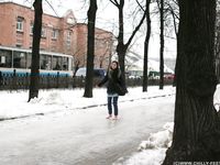 Feet - Gayane - 2013-05-04 Barefoot girl in winter city