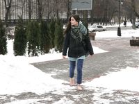 Feet - Gayane - 2013-05-04 Barefoot girl in winter city