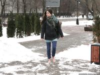 Feet - Gayane - 2013-05-04 Barefoot girl in winter city