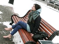 Feet - Gayane - 2013-05-04 Barefoot girl in winter city