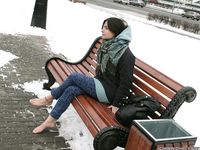 Feet - Gayane - 2013-05-04 Barefoot girl in winter city