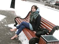 Feet - Gayane - 2013-05-04 Barefoot girl in winter city