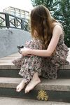 Feet - Jenya B - 2015-11-25 A shy girl in a long dress