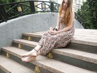 Feet - Jenya B - 2015-11-25 A shy girl in a long dress