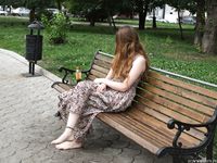 Feet - Jenya B - 2015-11-25 A shy girl in a long dress