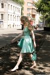 Feet - Julia F - 2011-12-25 Barefoot girl in sea-green dress