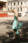 Feet - Julia F - 2011-12-25 Barefoot girl in sea-green dress