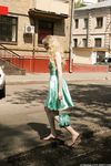 Feet - Julia F - 2011-12-25 Barefoot girl in sea-green dress
