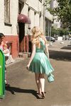 Feet - Julia F - 2011-12-25 Barefoot girl in sea-green dress