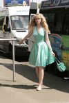 Feet - Julia F - 2011-12-25 Barefoot girl in sea-green dress