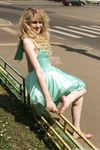 Feet - Julia F - 2011-12-25 Barefoot girl in sea-green dress