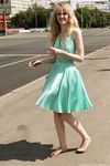 Feet - Julia F - 2011-12-25 Barefoot girl in sea-green dress