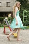 Feet - Julia F - 2011-12-25 Barefoot girl in sea-green dress