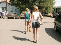 Feet - Ksusha A + Ira - 2008-05-04 Barefoot trips to Russian towns. Kamyshino