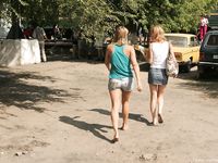 Feet - Ksusha A + Ira - 2008-05-04 Barefoot trips to Russian towns. Kamyshino