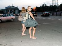 Feet - Ksusha A + Ira - 2008-05-04 Barefoot trips to Russian towns. Kamyshino