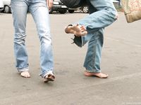 Feet - Ksusha A + Ira - 2008-05-04 Barefoot trips to Russian towns. Kamyshino