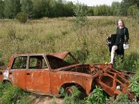 Feet - Nastya - 2003-10-15 A cemetery of used cars & deep in a wild forest with dirty soles