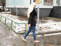 Feet - Nina D - 2017-04-19 Bare feet in the cold slush