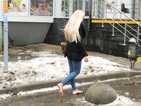Feet - Nina D - 2017-04-19 Bare feet in the cold slush