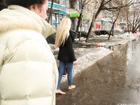 Feet - Nina D - 2017-04-19 Bare feet in the cold slush
